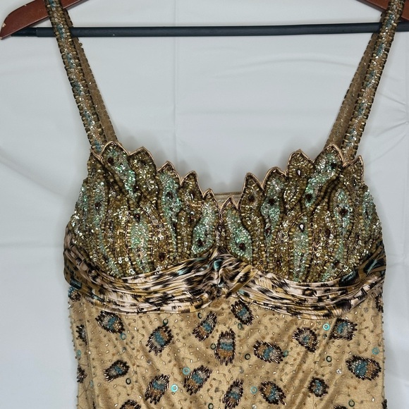 Y2K Vintage Aspeed USA Leopard Print Turquoise Accent Beaded A Line Gown size L - Picture 5 of 16